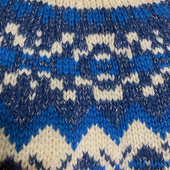 Moda International Draw String Cardigan Sweater, Cream, Silver, Blue, Size XS - Picture 5 of 6